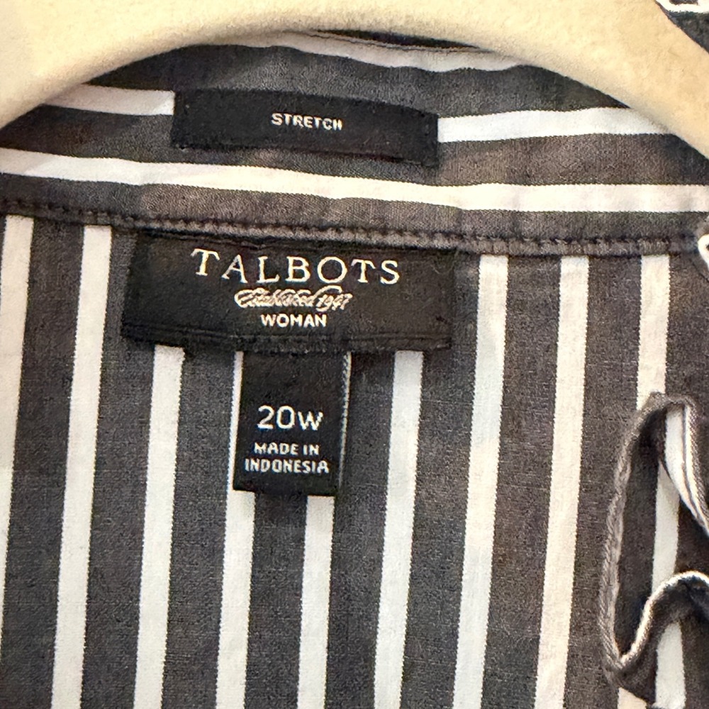 Talbots Cotton Striped Ruffle Neck Button Down Shirt Gray Career Office Work 20W - Picture 8 of 11